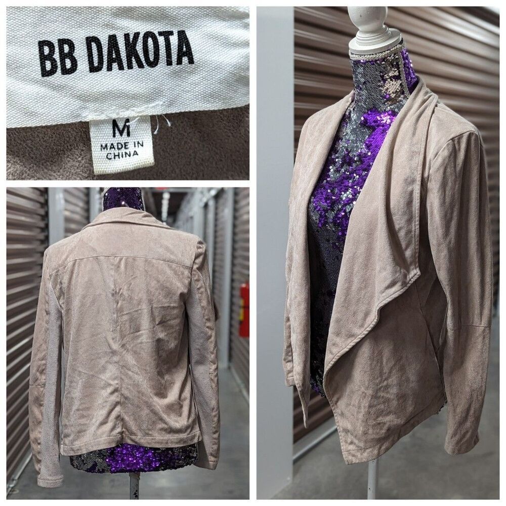 BB Dakota Medium Drape Front Faux Suede‎ Moto Jacket Coat Casual Chic Minimalist